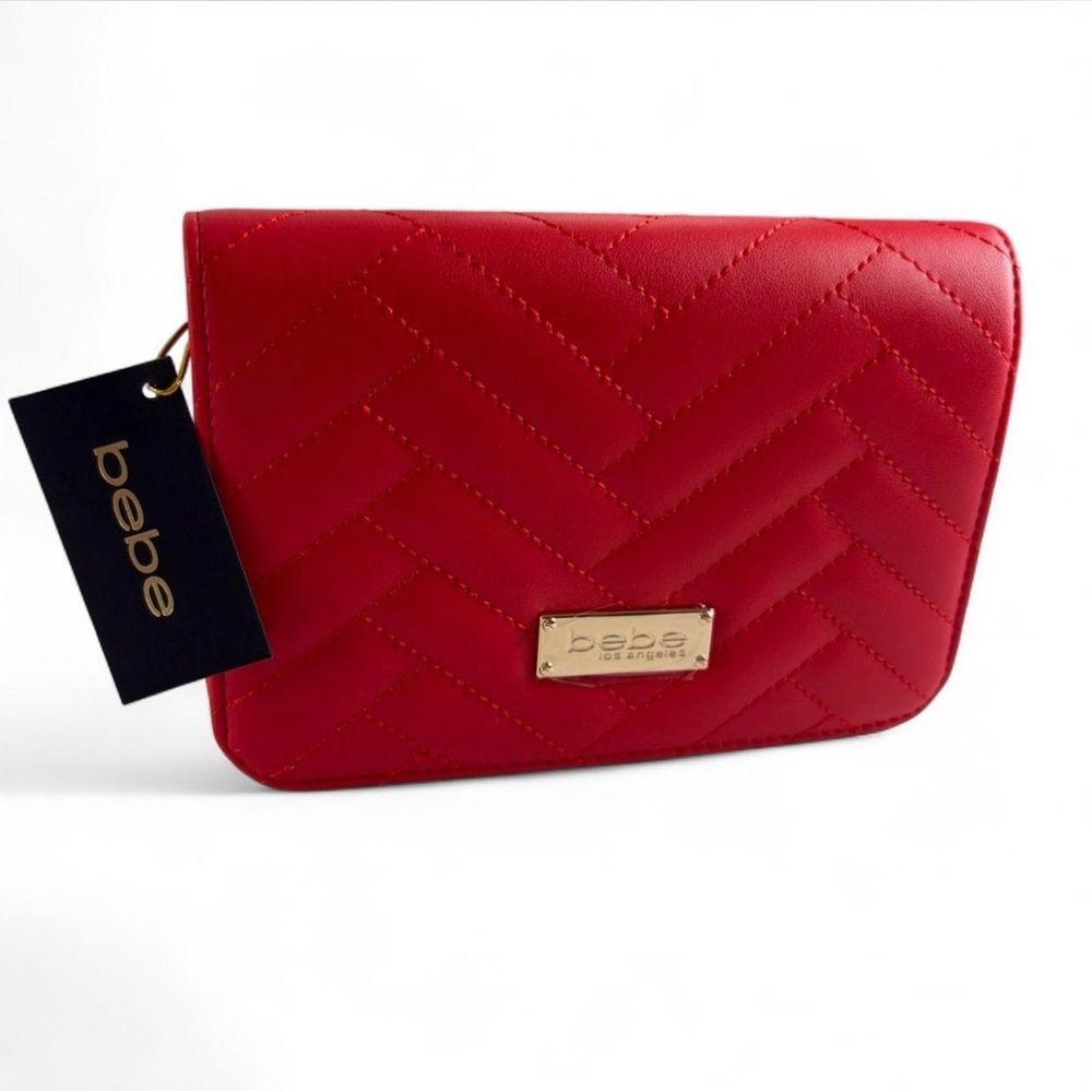 Bebe Sophia Crossbody Bag Small Guards Red  Quilted Faux Leather Gold Chain NWT